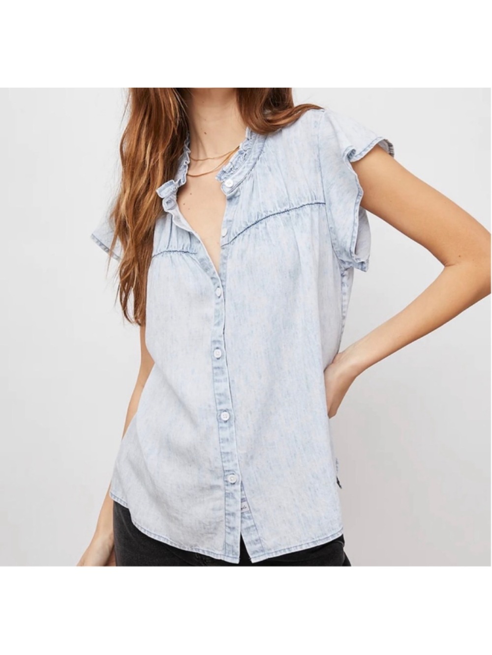 Rails Ruthie Blouse Light Blue Acid Wash Ruffle Collar XL